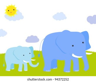 Elephant mother with son