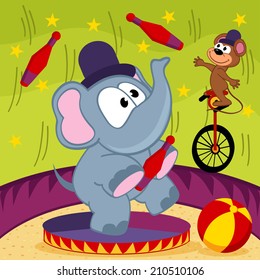 elephant and mouse circus - vector illustration, eps