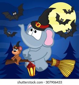 elephant and mouse Halloween - vector illustration, eps