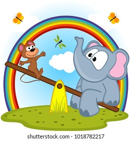 elefante y ratón sobre el guijarro - ilustración vectorial, pasos