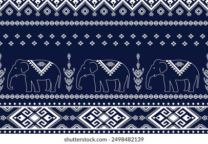 Elephant native Thai style on fabric pattern traditional Design for clothing, wallpaper, background, fabric, Vector illustration