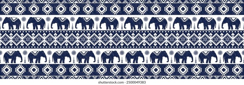 Elefante nativo estilo tailandés en el patrón de tela tradicional Diseño para la ropa, Fondo de pantalla, fondo, tela, Ilustración vectorial