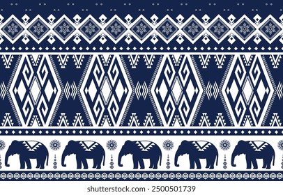 Elephant native Thai style on fabric pattern traditional Design for clothing, wallpaper, background, fabric, Vector illustration