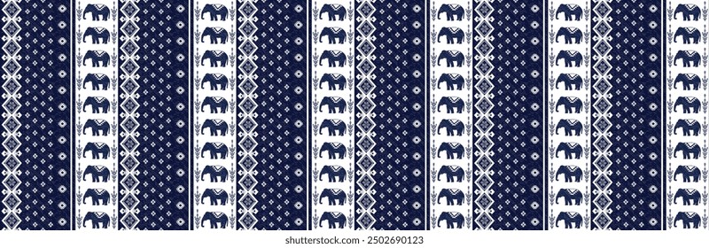 Elephant native Thai style on fabric pattern traditional Design for clothing, wallpaper, background, fabric, Vector illustration