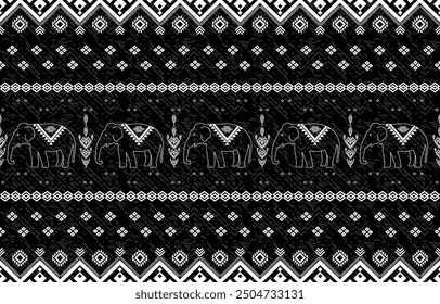 Elefante nativo estilo tailandés en el patrón de tela tradicional Diseño para la ropa, Fondo de pantalla, fondo, tela, Ilustración vectorial