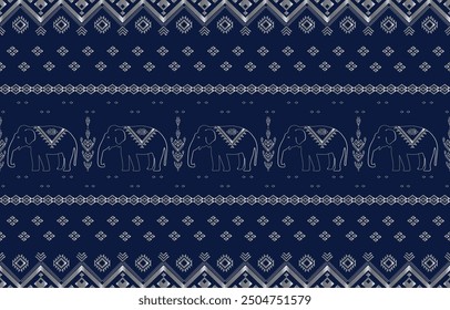 Elephant native Thai style on fabric pattern traditional Design for clothing, wallpaper, background, fabric, Vector illustration