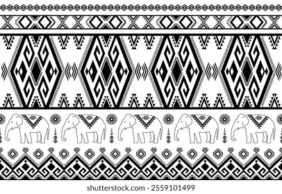 Elephant native Thai style on fabric pattern traditional Design for clothing, wallpaper, background, fabric, Vector illustration