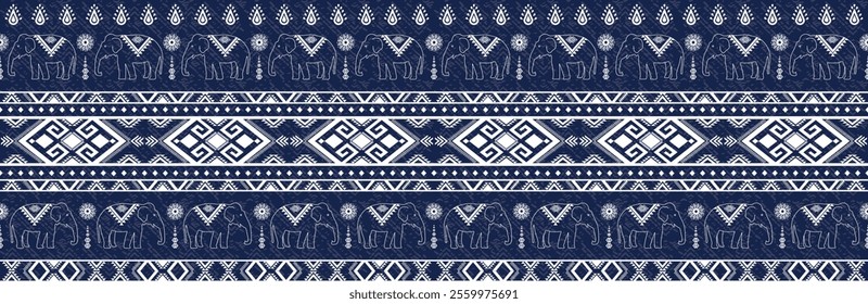 Elephant native Thai style on fabric pattern traditional Design for clothing, wallpaper, background, fabric, Vector illustration