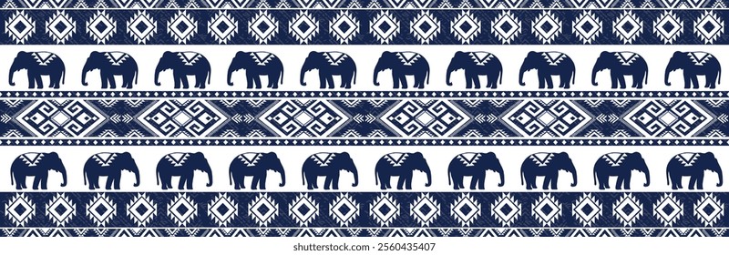 Elephant native Thai style on fabric pattern traditional Design for clothing, wallpaper, background, fabric, Vector illustration