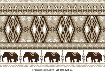 Elephant native Thai style on fabric pattern traditional Design for clothing, wallpaper, background, fabric, Vector illustration