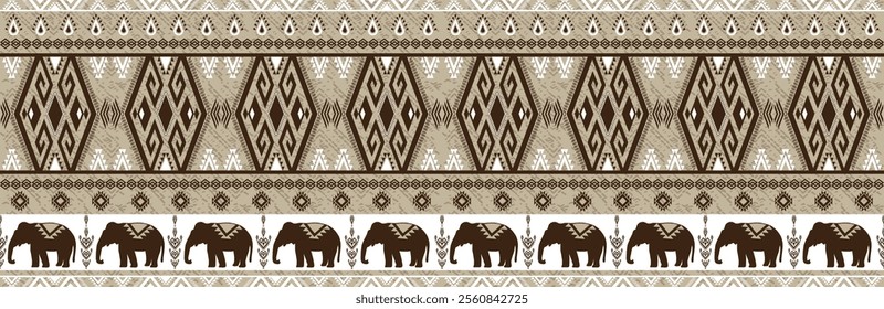 Elephant native Thai style on fabric pattern traditional Design for clothing, wallpaper, background, fabric, Vector illustration