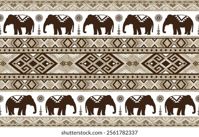 Elephant native Thai style on fabric pattern traditional Design for clothing, wallpaper, background, fabric, Vector illustration