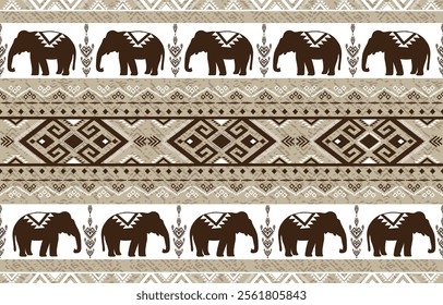 Elephant native Thai style on fabric pattern traditional Design for clothing, wallpaper, background, fabric, Vector illustration