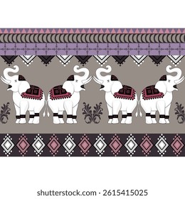 Elephant native Thai style on fabric pattern traditional Design for clothing, wallpaper, background, fabric, Vector illustration