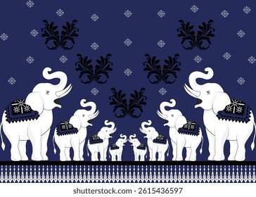 Elephant native Thai style on fabric pattern traditional Design for clothing, wallpaper, background, fabric, Vector illustration