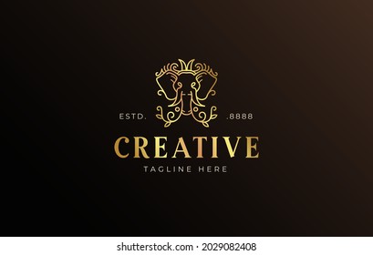 Elephant Nature Logo Design Template. Elephant head made from tree leaves. Creative Vector Icon Design Concept.
