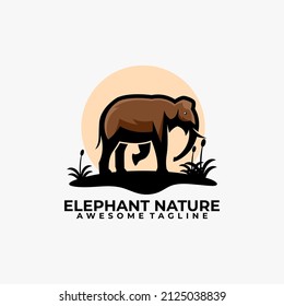Diseño del logotipo de la naturaleza elefante ilustración vectorial color plano