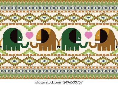 Elephant Navajo tribal vector seamless pattern. Native American ornament. Ethnic South Western decor style. Ikat Boho geometric ornament. Vector seamless pattern. Mexican blanket, rug. Woven carpet
