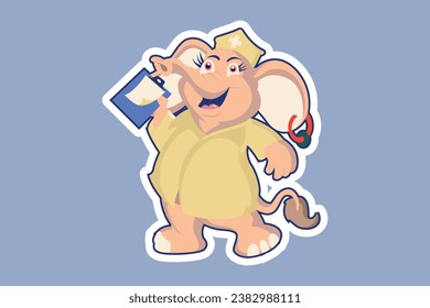Elephant Nurse Cartoon Character Sticker vector design. Animal logo vector design.