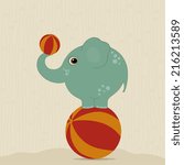 Elephant on the ball on beige background