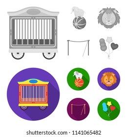 Elephant on the ball, circus lion, crossbeam, balls.Circus set collection icons in monochrome,flat style vector symbol stock illustration web.