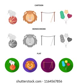 Elephant on the ball, circus lion, crossbeam, balls.Circus set collection icons in cartoon,flat,monochrome style vector symbol stock illustration web.