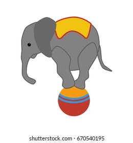 Elephant on the ball in circus on the white background. Vector illustration