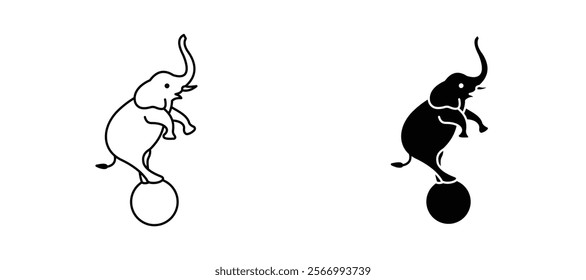 Elephant on a ball icons in outline and fill. vector illustration for ui.