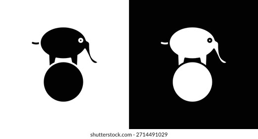 Elefante en un diseño de silueta de Vector de iconos de bola. Ilustración de Diseño gráfico plano de Vector.