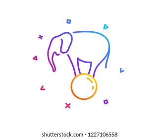 Elephant on ball line icon. Circus sign. Amusement park show. Gradient line button. Elephant on ball icon design. Colorful geometric shapes. Vector