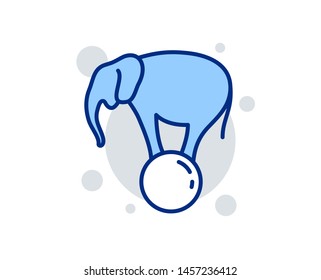 Elephant on ball line icon. Circus sign. Amusement park show. Linear design sign. Colorful elephant on ball icon. Vector
