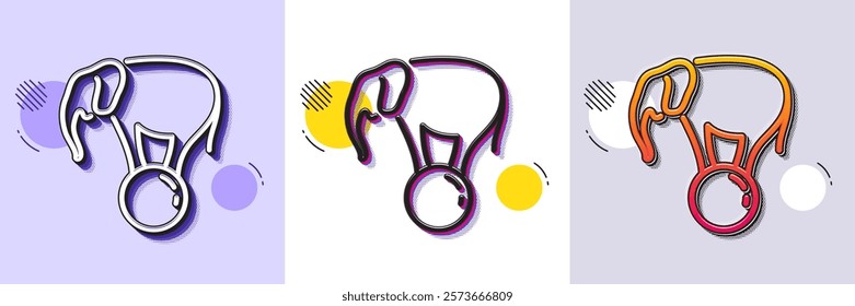 Elephant on ball line icon. Halftone dotted pattern. Gradient icon with grain shadow. Circus sign. Amusement park show. Line elephant on ball icon. Various designs. Vector