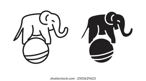 Elephant on a ball vector icon in solid and outline style