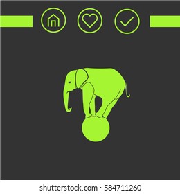 Elephant on the ball vector icon. design. simple icon for the web