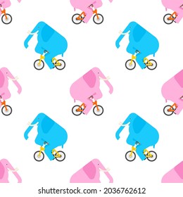 El elefante en el patrón de la bicicleta es transparente. animal está en el fondo de la bicicleta. Textura de tela de bebé. Ornamento de niños de dibujos animados