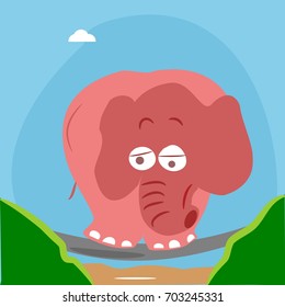 Elephant on a bridge fearing a fall vector illustration