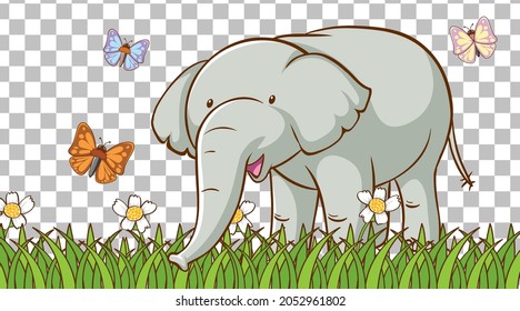 Elephant on the grass field on transparent background illustration