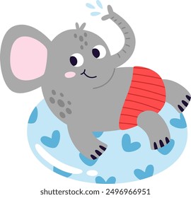 Elephant On Inflatable Ring Resting Vector Illustration