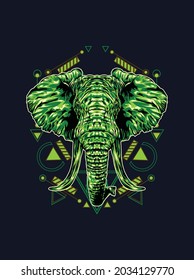 Elephant on mystic symbol background.Vector.Sacred Geometry line art style tattoo.T-shirt print design.