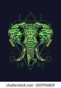 Elephant on mystic symbol background.Vector.Sacred Geometry line art style tattoo.T-shirt print design.