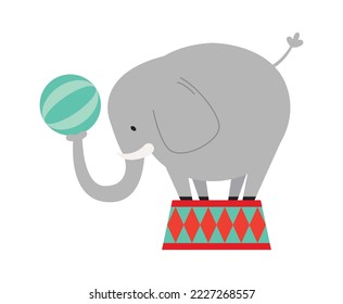 Elefant auf Plattform mit Kugelsymbol Funny Circus Tier