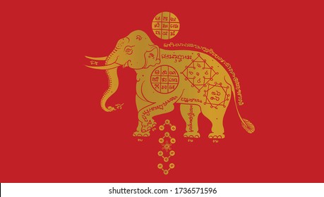elephant on red background, Thai traditional painting vector