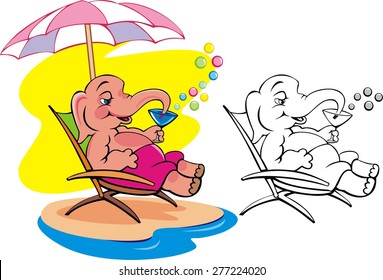 elephant on the sea beach cartoon