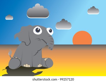 Elephant on sunset funny cartoon