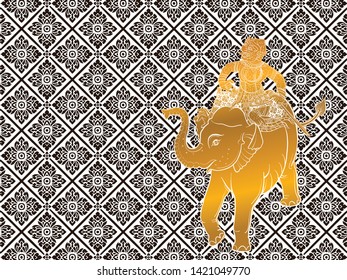 elephant on Thai traditional  pattern vector