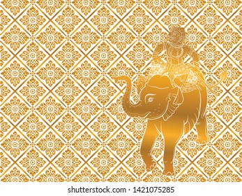 elephant on Thai traditional  pattern vector