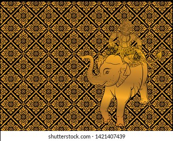 elephant on Thai traditional  pattern vector