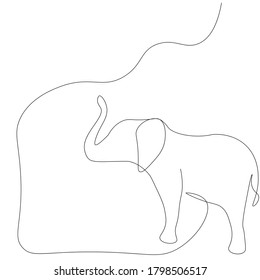 Elefante sobre la línea de fondo blanca dibujando cerca del árbol. Ilustración del vector