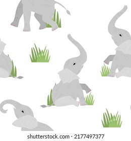 Elephant on a white background. Seamless vector pattern.