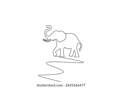 Elephant one line drawing of minimalist vector icon with black and white background